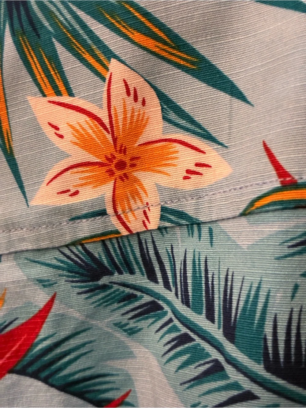 Hurley Men’s Tropical Floral Button-Down Shirt - Light Blue, Red, Yellow, Green